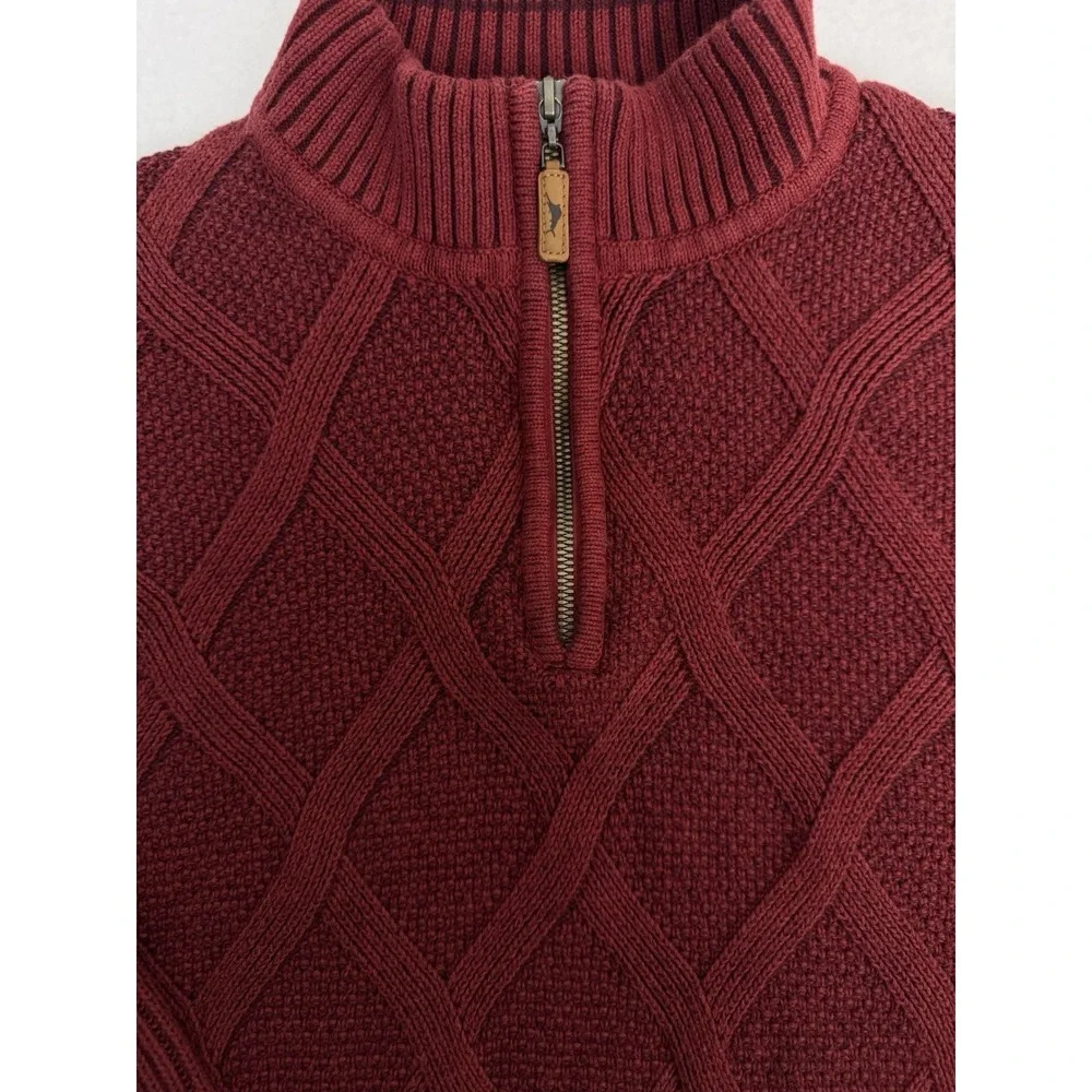 Tommy Bahama Desert Diamond 1/4 Zip Heavy Cable‎ Knit Sweater Blue Pullover XL